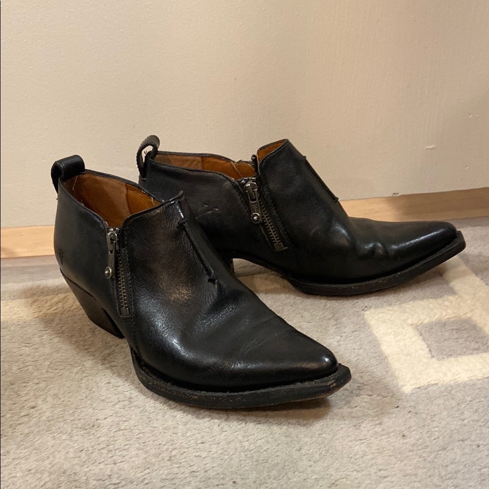 Frye Black Leather Western Moto Ankle Boots
